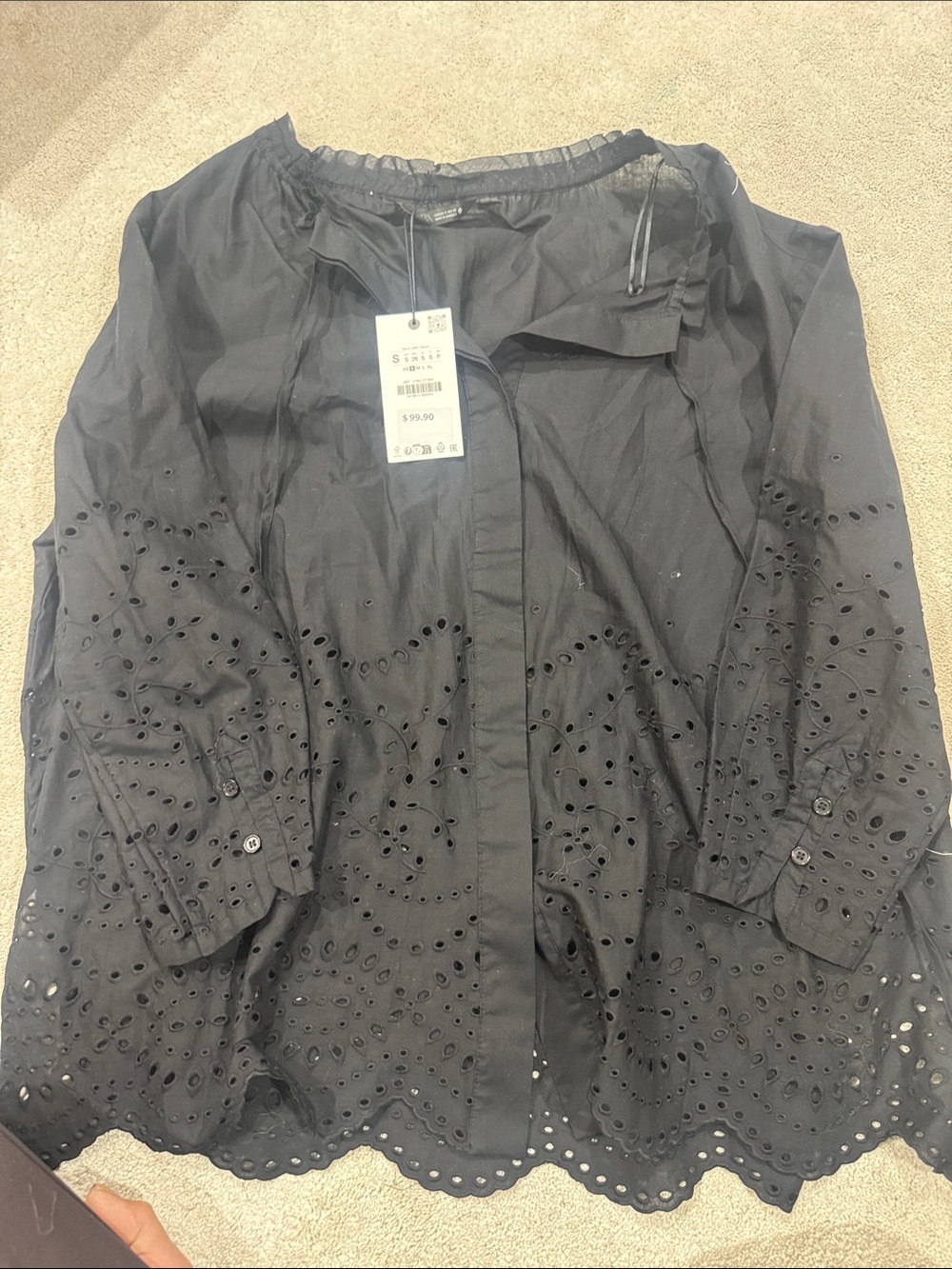Zara Black Eyelet Button-Front Blouse